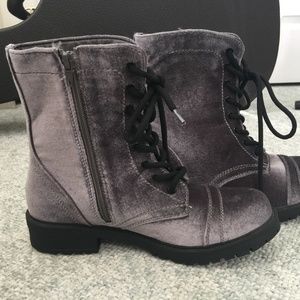 Madden Girl Velvet Grey Combat Boots Never Worn